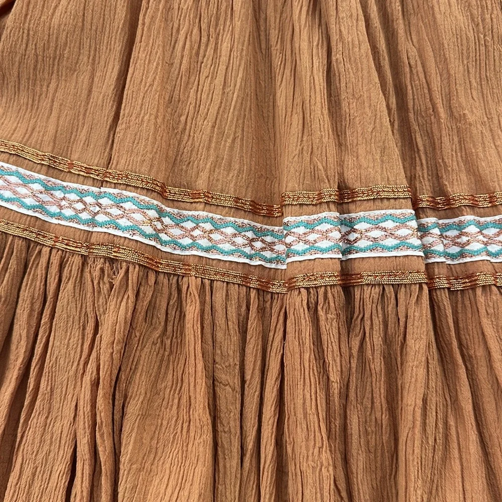 VINTAFE GEORGIE OF ARIZONA GAUZE & COPPER METALLIC PATIO DRESS 2-PIECE SKIRT SET